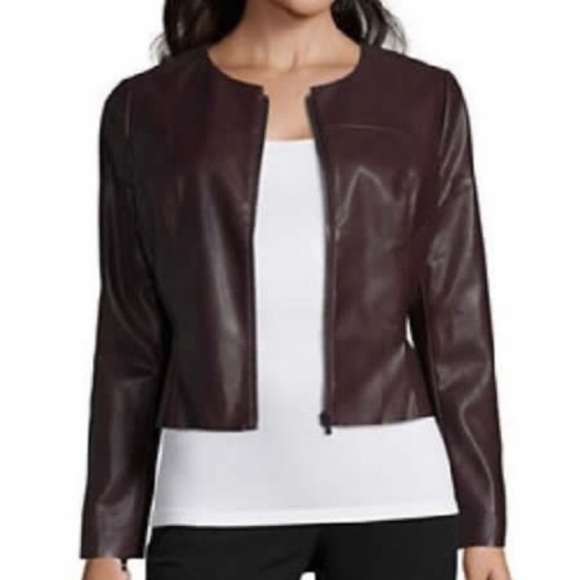 Worthington Jackets & Blazers - Worthington faux leather burgundy blazer